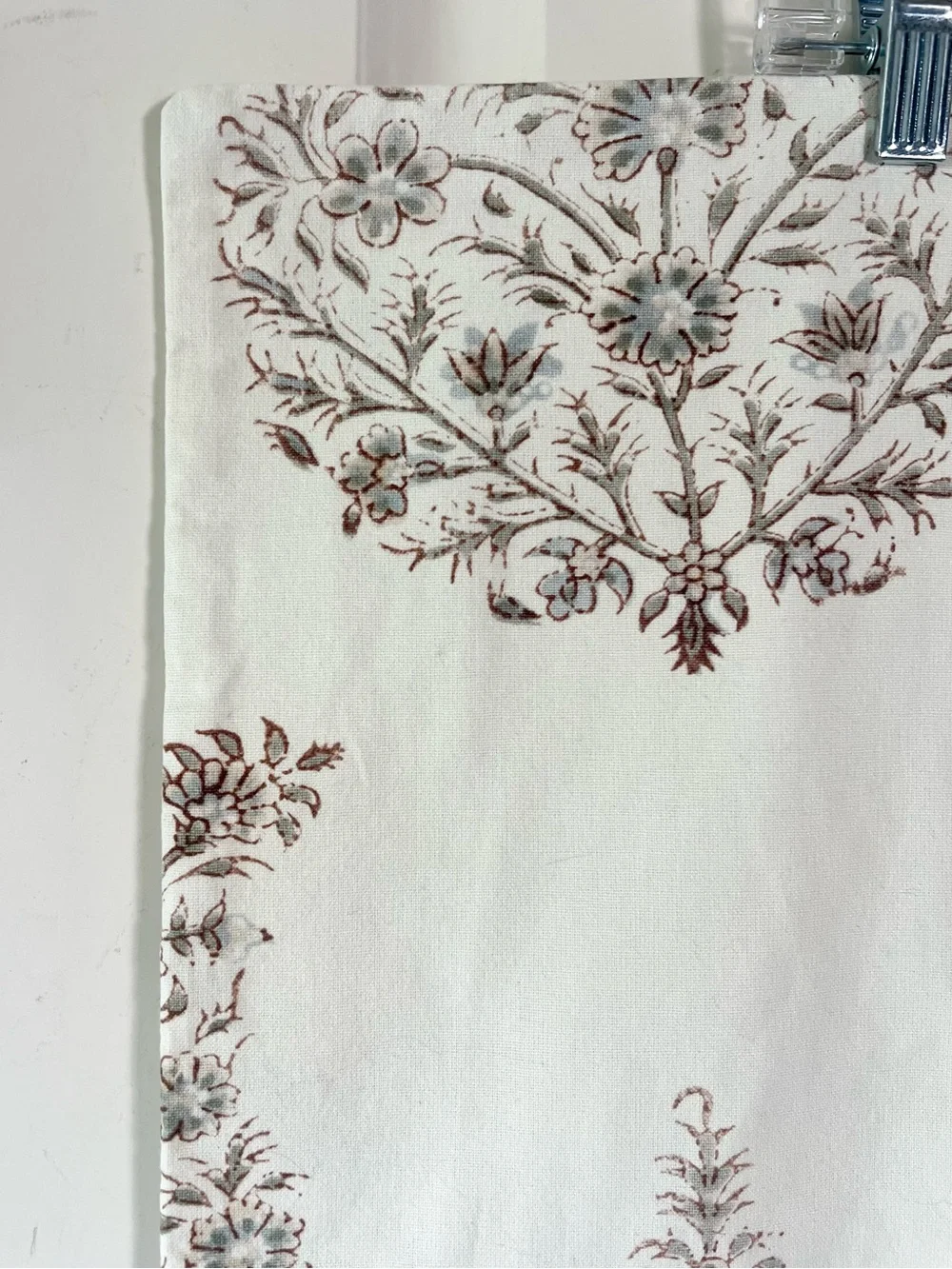 Vintage Pottery Barn Paisley Floral Block Print  Brown and Blue Euro Sham 24x24